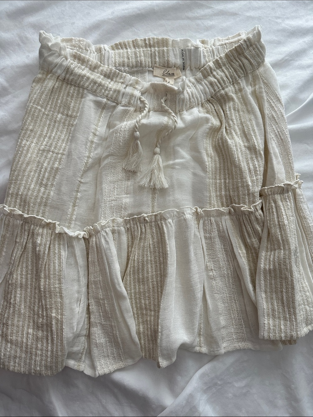 Elan Cream Tiered Skirt with Tassel Drawstring